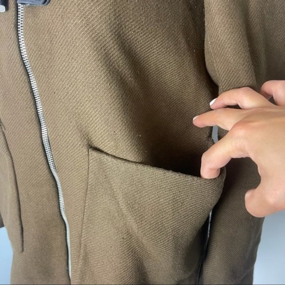 ZARA Women's Brown Pea Coat Full Zip Front Buckle Detail Faux Fur Hood Size XS - Picture 2 of 12